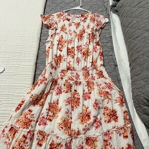 Floral Dress in Cream and Coral
